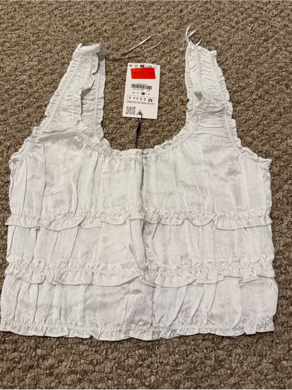 ZARA White Ruffled Cropped Tank Top NWT